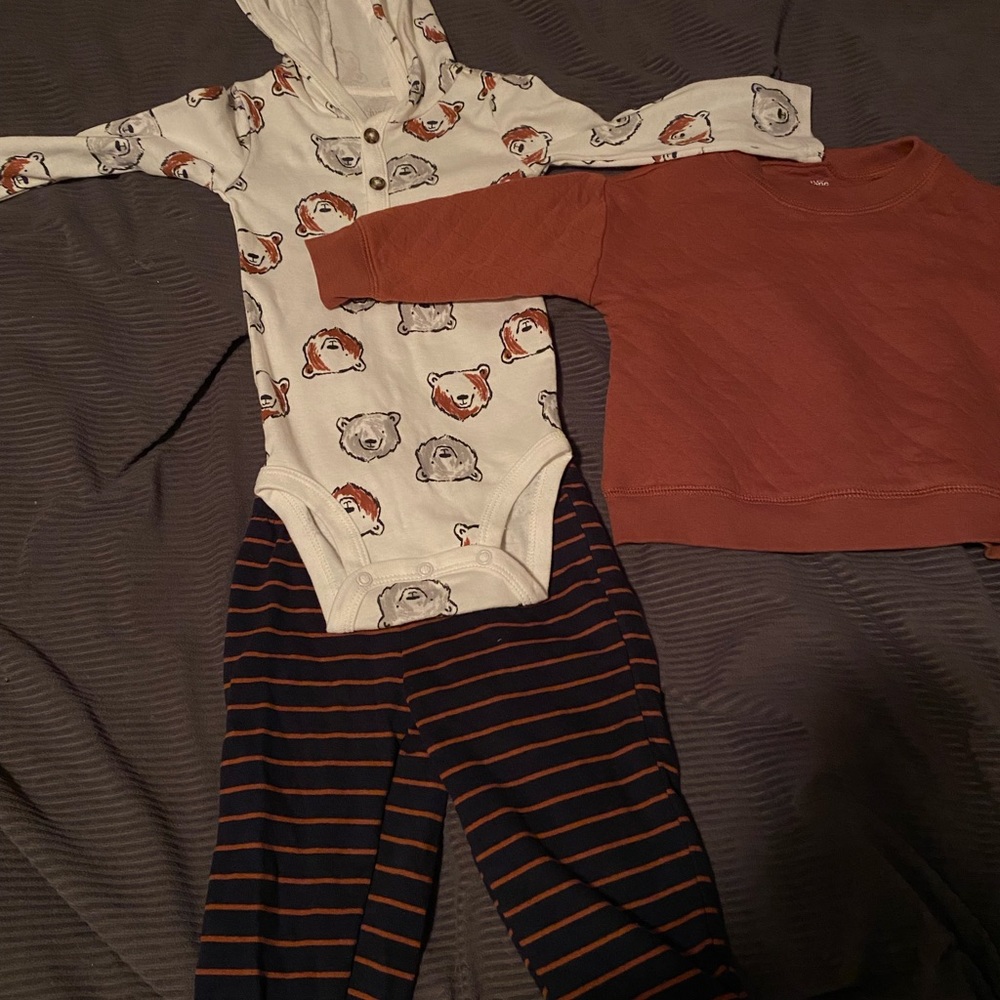 Carters boys 12mths 3 piece outfit navy, white and brown
